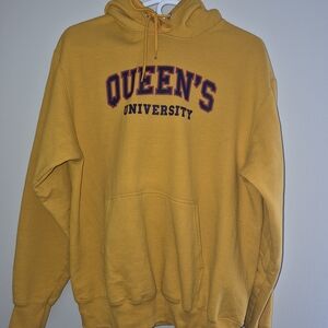 Unk Queen's University Mustard Yellow Hoodie with Maroon Logo
